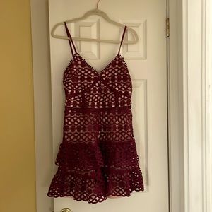 Wine colored cocktail dress. Lace overlay. Never worn.